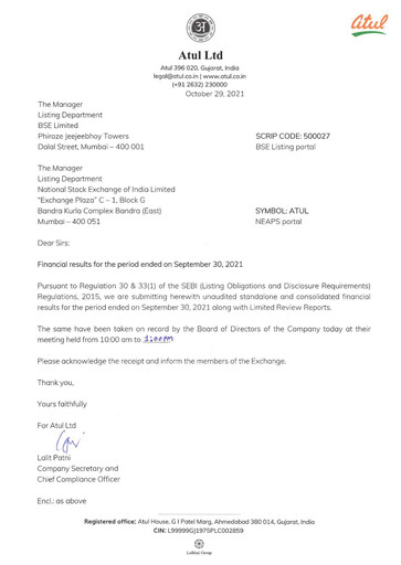 Miniature Atul Rapport trimestriel 2021-q2