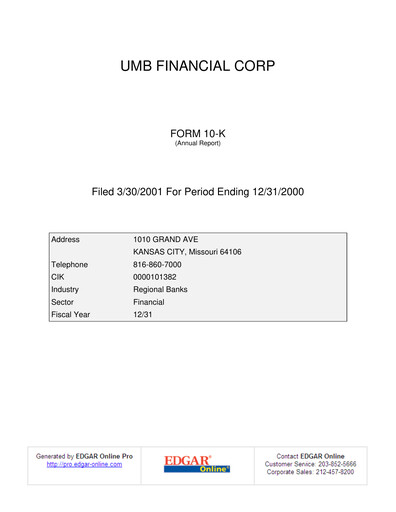Thumbnail UMB Financial Annual Report 2000