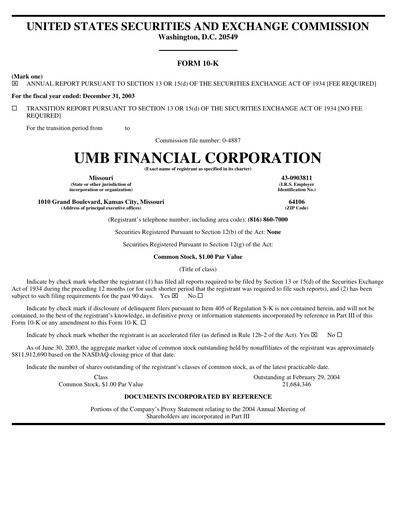 Thumbnail UMB Financial Annual Report 2003
