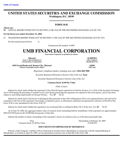 Thumbnail UMB Financial Annual Report 2004