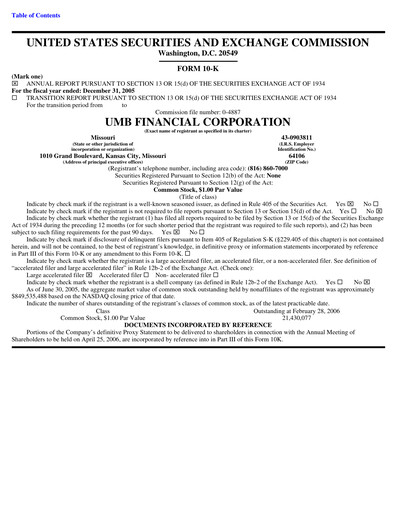 Thumbnail UMB Financial Annual Report 2005