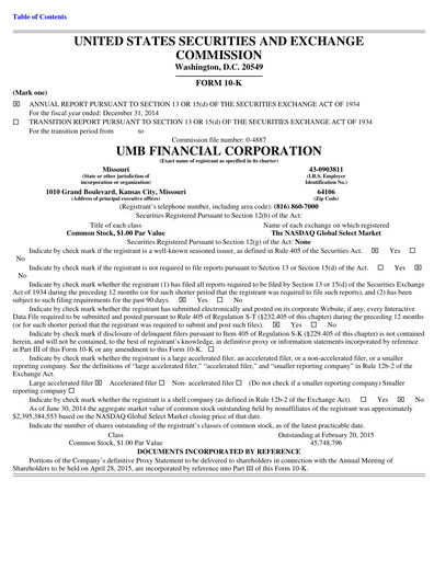 Thumbnail UMB Financial Annual Report 2014