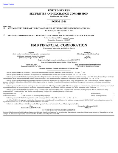 Thumbnail UMB Financial Annual Report 2016