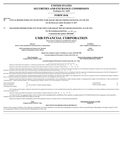 Thumbnail UMB Financial Annual Report 2017
