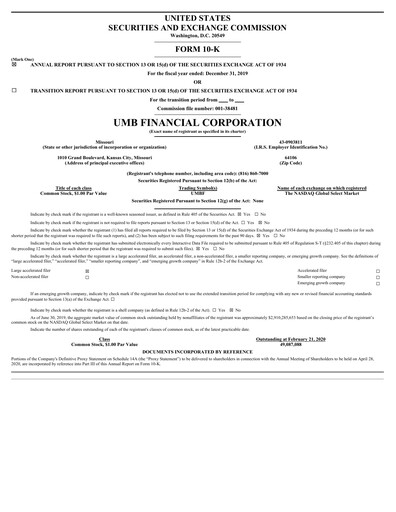 Thumbnail UMB Financial Annual Report 2019