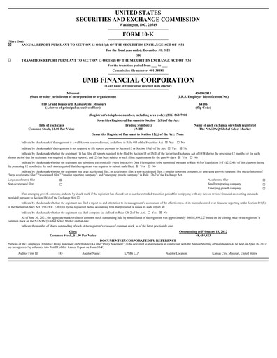 Thumbnail UMB Financial Annual Report 2021
