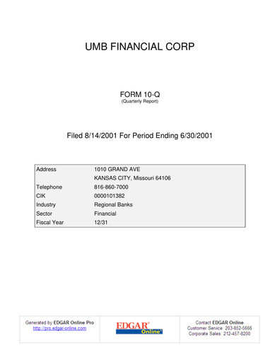 Thumbnail UMB Financial Quarterly Report 2001-q2