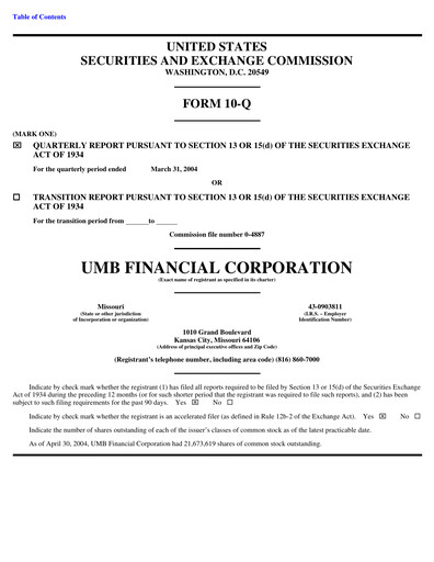 Thumbnail UMB Financial Quarterly Report 2004-q1