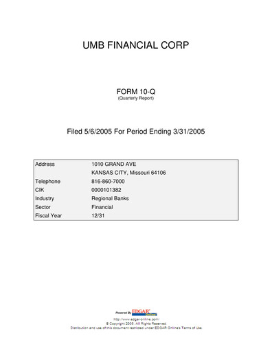 Thumbnail UMB Financial Quarterly Report 2005-q1