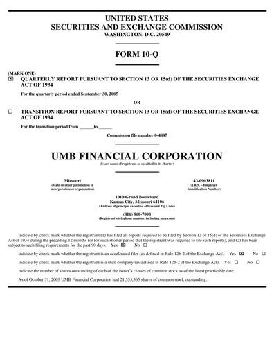 Thumbnail UMB Financial Quarterly Report 2005-q3