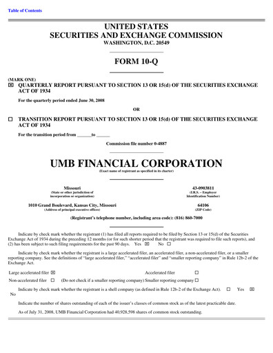 Thumbnail UMB Financial Quarterly Report 2008-q2
