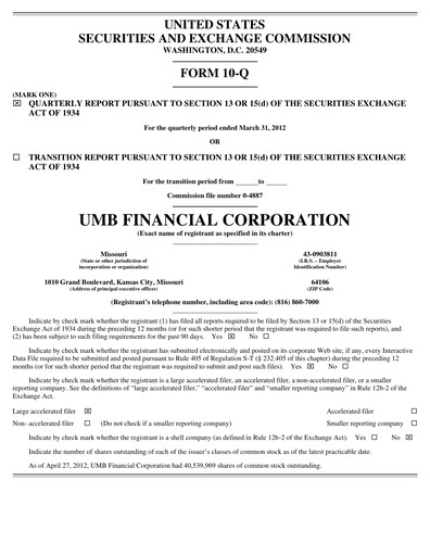 Thumbnail UMB Financial Quarterly Report 2012-q1