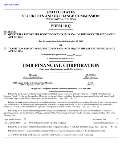 Thumbnail UMB Financial Quarterly Report 2012-q3
