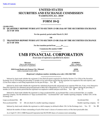 Thumbnail UMB Financial Quarterly Report 2013-q1