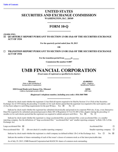 Thumbnail UMB Financial Quarterly Report 2013-q2