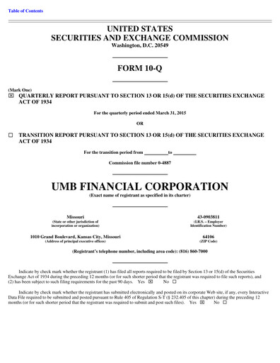 Thumbnail UMB Financial Quarterly Report 2015-q1