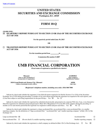 Thumbnail UMB Financial Quarterly Report 2015-q2