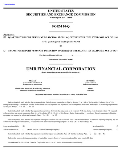 Thumbnail UMB Financial Quarterly Report 2015-q3