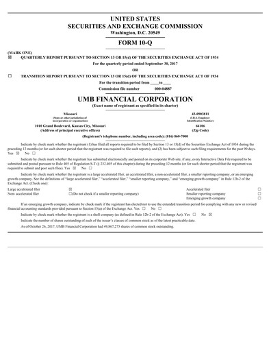 Thumbnail UMB Financial Quarterly Report 2017-q3