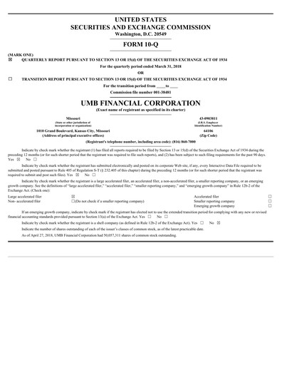 Thumbnail UMB Financial Quarterly Report 2018-q1