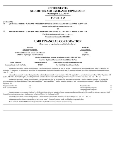 Thumbnail UMB Financial Quarterly Report 2019-q1