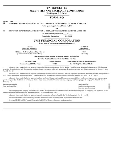 Thumbnail UMB Financial Quarterly Report 2021-q1