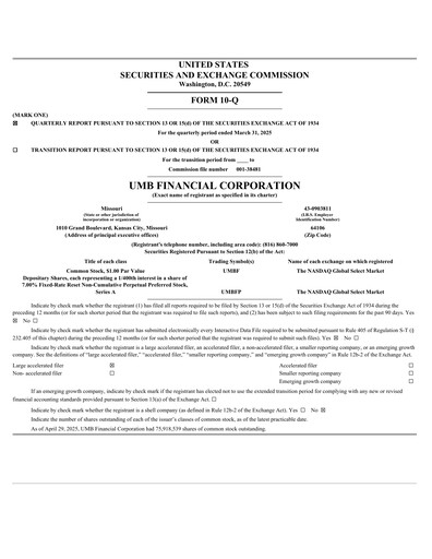 Thumbnail UMB Financial Quarterly Report 2025-q1
