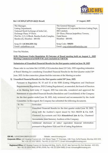 Thumbnail LIC Housing Finance
 Quarterly Report 2025-q1