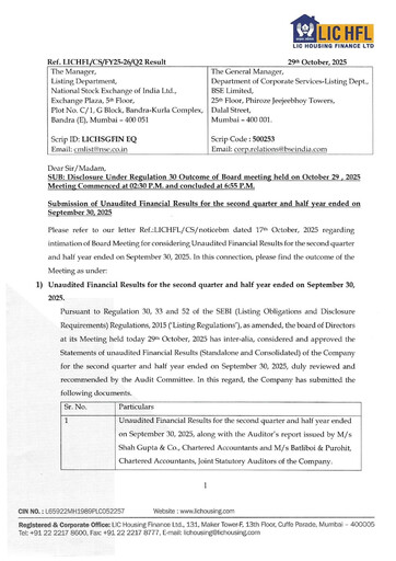 Thumbnail LIC Housing Finance
 Quarterly Report 2025-q2