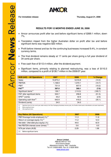 Thumbnail Amcor Financial Report 2008