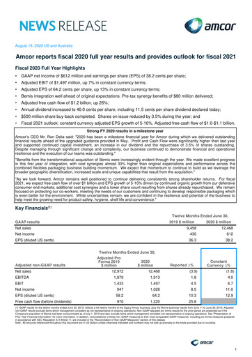 Thumbnail Amcor Financial Report 2020