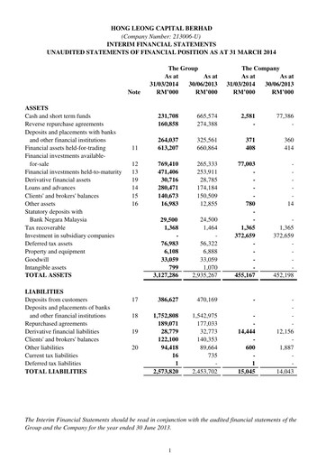 Thumbnail Hong Leong Capital Quarterly Report 2014-q1