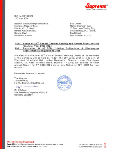 Vorschaubild Supreme Industries
 Jahresbericht 2023-2024