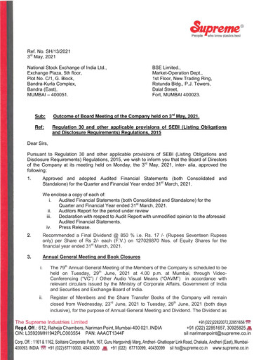 Thumbnail Supreme Industries
 Financial Statement 2020-2021
