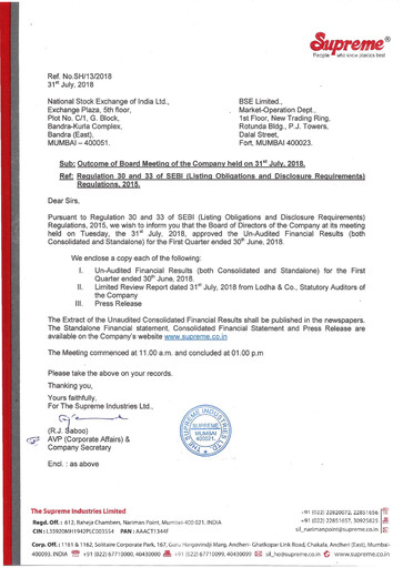 Thumbnail Supreme Industries
 Quarterly Report 2018-q1