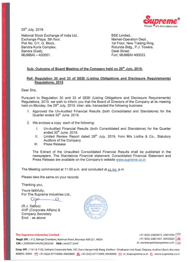 Thumbnail Supreme Industries
 Quarterly Report 2019-q1
