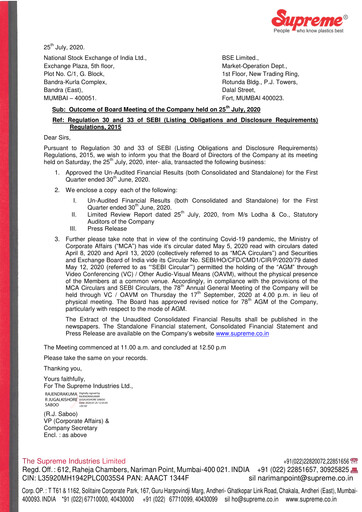 Thumbnail Supreme Industries
 Quarterly Report 2020-q1