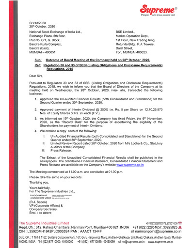 Thumbnail Supreme Industries
 Quarterly Report 2020-q2