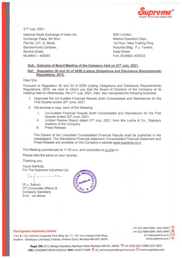 Thumbnail Supreme Industries
 Quarterly Report 2021-q1
