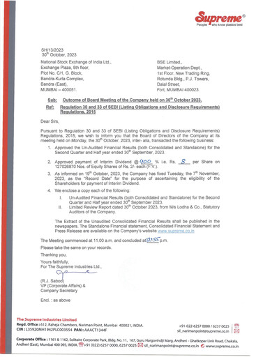 Thumbnail Supreme Industries
 Quarterly Report 2023-q2