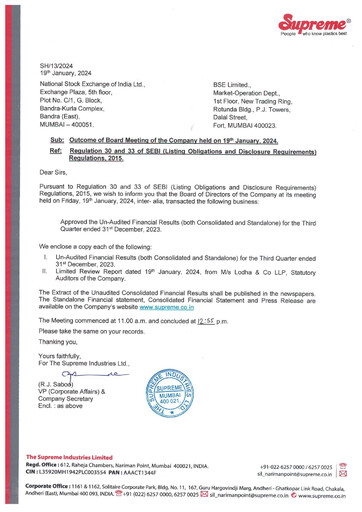Thumbnail Supreme Industries
 Quarterly Report 2023-q3