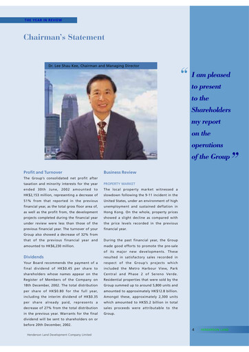 Thumbnail Henderson Land Development
 Annual Report 2001-2002