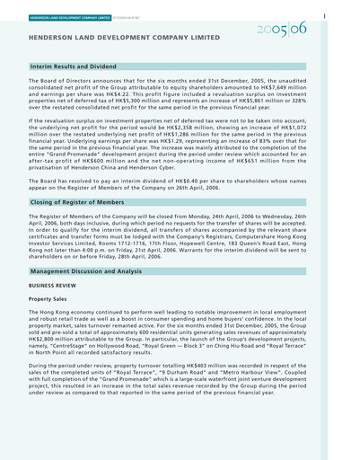 Thumbnail Henderson Land Development
 Half-year Report 2005-2006
