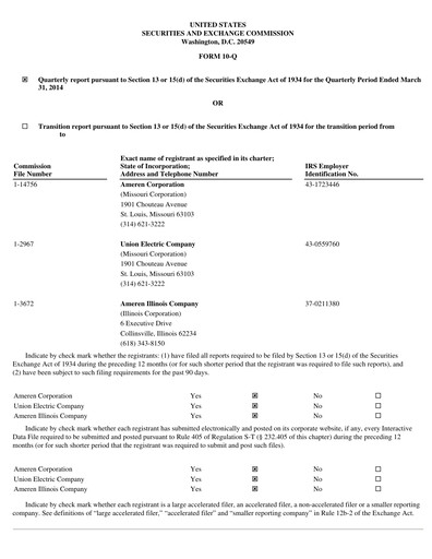 Thumbnail Ameren
 Quarterly Report 2014-q1