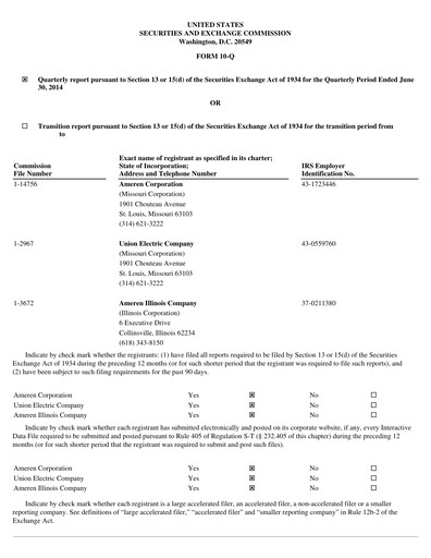 Thumbnail Ameren
 Quarterly Report 2014-q2