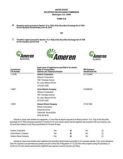 Thumbnail Ameren
 Quarterly Report 2018-q2