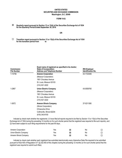 Thumbnail Ameren
 Quarterly Report 2018-q3