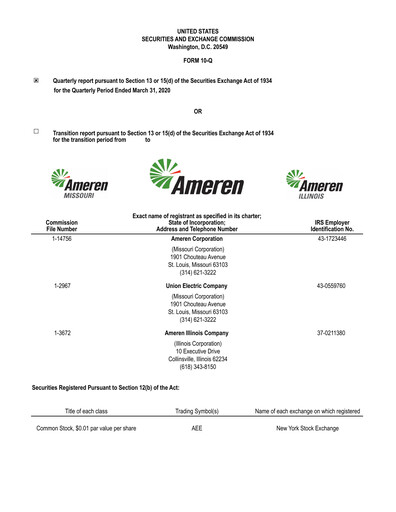 Thumbnail Ameren
 Quarterly Report 2020-q1
