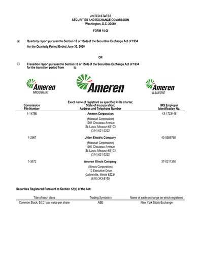 Thumbnail Ameren
 Quarterly Report 2020-q2