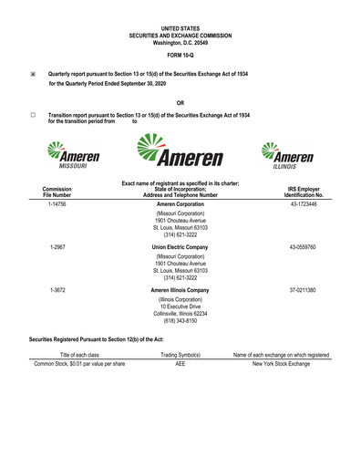 Thumbnail Ameren
 Quarterly Report 2020-q3